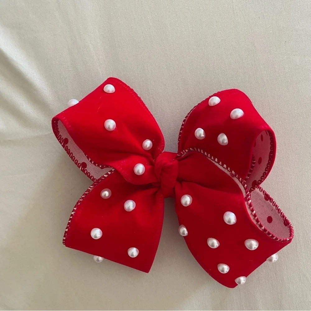 Handmade Red Bow with Pearls elegant polkadot valentines day feminine love chic